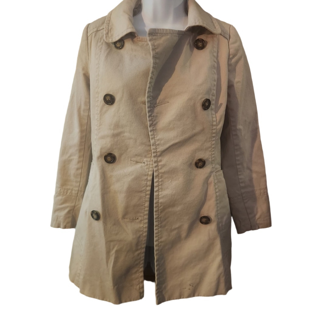 H&M Light Tan Midi Sz 4 Trench Coat with Button Accents Casual Preppy